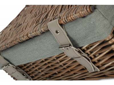 Basket, 14 inch EMPTY WICKER HAMPER BASKET - ANTIQUE WASH - GREY SAGE LINING