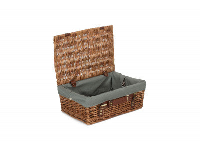 "Basket, 14" LIGHT STEAMED HAMPER with GREY SAGE LINING"