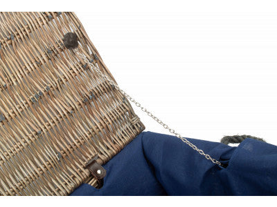 "Basket, 28" ANTIQUE WASH ROPE HANDLED TRUNK with NAVY BLUE LINING"