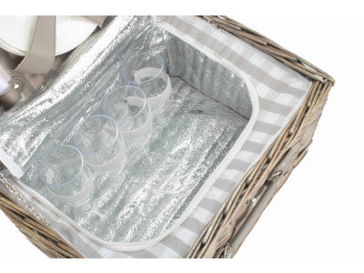 Basket, 4 PERSON GREY CHECKED CHILLER HAMPER