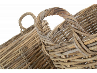 Basket, Set of 2 TALL ROUND FIRESIDE GREY RATTAN LOG BASKET