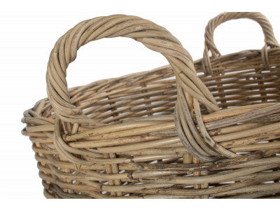 Basket, LARGE TALL ROUND FIRESIDE GREY RATTAN LOG BASKET