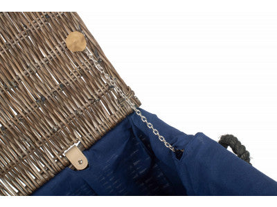 "Basket, 24" ANTIQUE WASH ROPE HANDLED TRUNK with NAVY BLUE LINING"