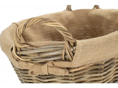 Basket, ROUND GREY RATTAN LOG BASKET with HESSIAN LINING