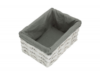 Basket, LARGE WHITE SCANDI STORAGE BASKET with GREY SAGE LINING