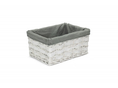 Basket, LARGE WHITE SCANDI STORAGE BASKET with GREY SAGE LINING