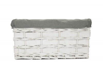 Basket, LARGE WHITE SCANDI STORAGE BASKET with GREY SAGE LINING