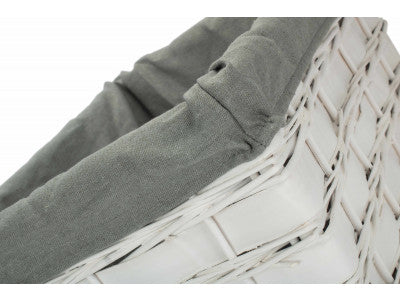 Basket, LARGE WHITE SCANDI STORAGE BASKET with GREY SAGE LINING