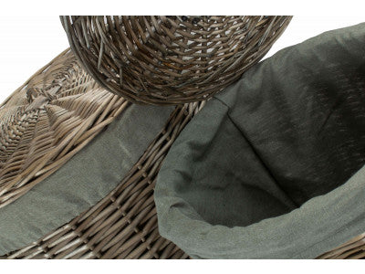 Basket, Set of 2 ANTIQUE WASH ROUND LAUNDRY BASKET with GREY SAGE LINING