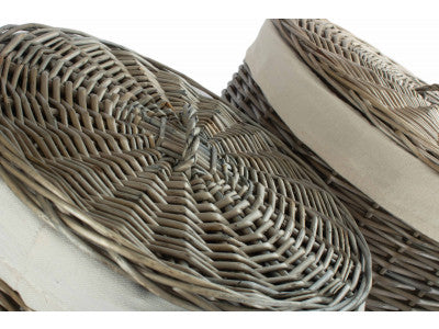 Basket, Set of 2 ANTIQUE WASH ROUND LAUNDRY BASKET with WHITE LINING