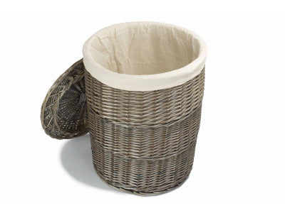 Basket, LARGE ANTIQUE WASH ROUND LAUNDRY BASKET with WHITE LINING