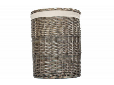 Basket, LARGE ANTIQUE WASH ROUND LAUNDRY BASKET with WHITE LINING