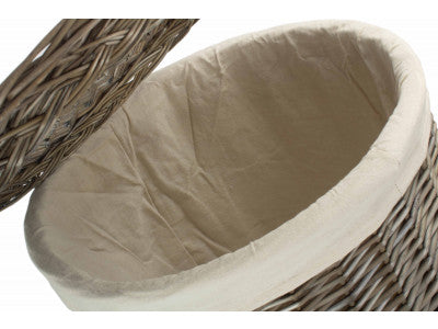 Basket, LARGE ANTIQUE WASH ROUND LAUNDRY BASKET with WHITE LINING