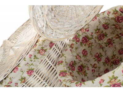 Basket, Set of 2 ROUND WHITE WASH LAUNDRY HAMPER with GARDEN ROSE LINING