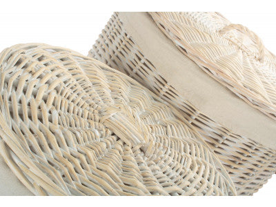 Basket, Set of 2 ROUND WHITE WASH LAUNDRY HAMPER with WHITE LINING