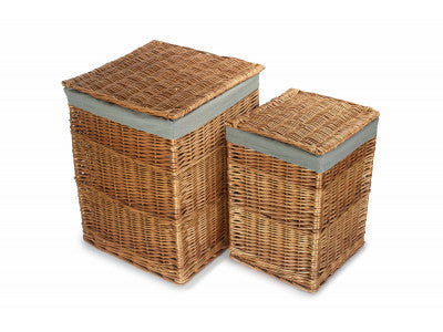 Basket, Set of 2 LIGHT STEAMED SQUARE LAUNDRY BASKET with GREY SAGE LINING
