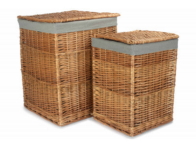 Basket, Set of 2 LIGHT STEAMED SQUARE LAUNDRY BASKET with GREY SAGE LINING