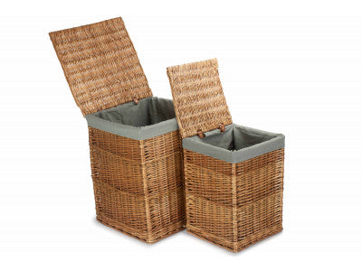 Basket, Set of 2 LIGHT STEAMED SQUARE LAUNDRY BASKET with GREY SAGE LINING