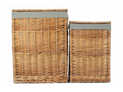 Basket, Set of 2 LIGHT STEAMED SQUARE LAUNDRY BASKET with GREY SAGE LINING
