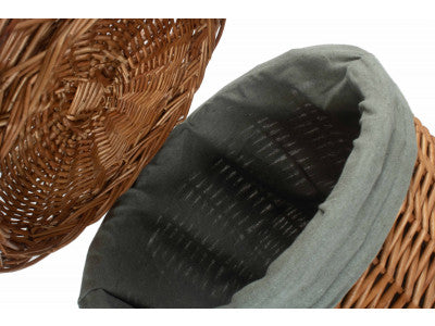 Basket, SMALL LIGHT STEAMED ROUND LINEN BASKET with GREY SAGE LINING