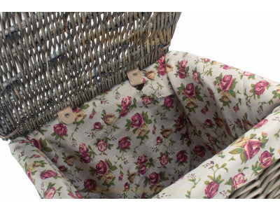 Basket, SMALL SQUARE LAUNDRY BASKET with GARDEN ROSE LINING
