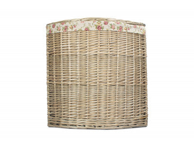 Basket, LARGE ANTIQUE WASH CORNER LAUNDRY BASKET with GARDEN ROSE LINING