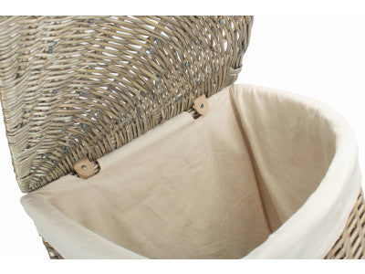 Basket, LARGE ANTIQUE WASH CORNER LAUNDRY BASKET with WHITE LINING