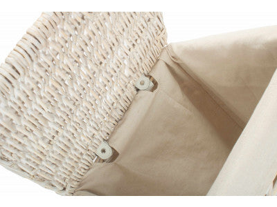 Basket, SMALL SQUARE WHITE WASH LAUNDRY HAMPER with WHITE LINING