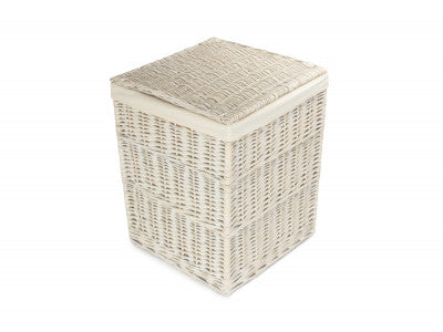 Basket, LARGE SQUARE WHITE WASH LAUNDRY HAMPER with WHITE LINING