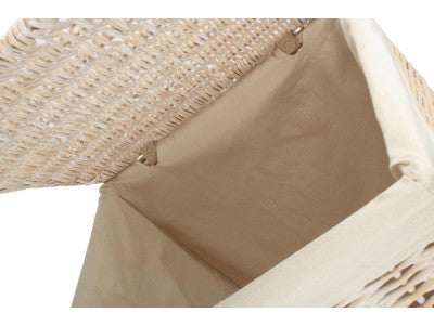 Basket, LARGE SQUARE WHITE WASH LAUNDRY HAMPER with WHITE LINING