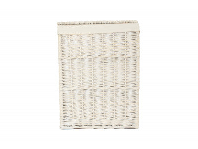 Basket, LARGE SQUARE WHITE WASH LAUNDRY HAMPER with WHITE LINING