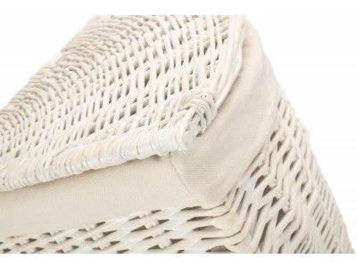 Basket, SMALL CORNER WHITE WASH LAUNDRY HAMPER with WHITE LINING