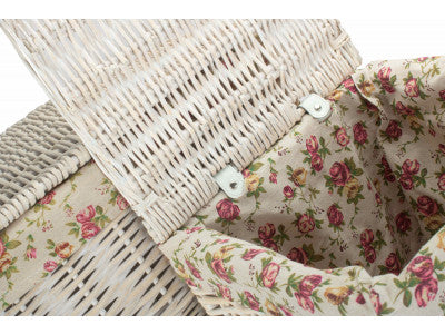Basket, Set of 2 SQUARE WHITE WASH LAUNDRY HAMPER with GARDEN ROSE LINING