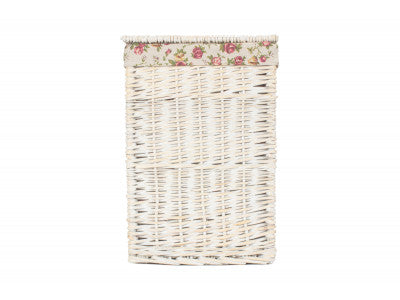 Basket, SMALL SQUARE WHITE WASH LAUNDRY HAMPER with GARDEN ROSE LINING