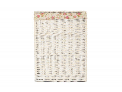 Basket, LARGE SQUARE WHITE WASH LAUNDRY HAMPER with GARDEN ROSE LINING