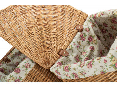 Basket, Set of 2 LIGHT STEAMED CORNER LINEN BASKET with GARDEN ROSE LINING