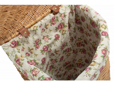 Basket, SMALL LIGHT STEAMED CORNER LINEN BASKET with GARDEN ROSE LINING
