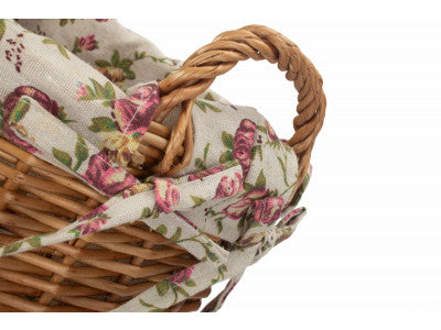 Basket, SMALL LIGHT STEAMED LINED LINEN BIN with GARDEN ROSE LINING