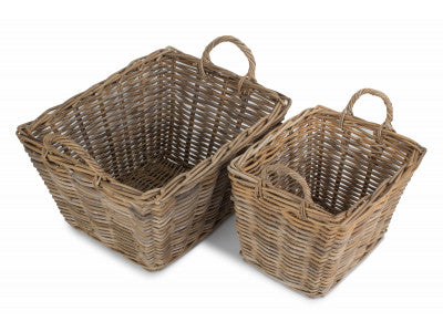 Basket, Set of 2 RECTANGULAR GREY RATTAN FLOOR STORAGE