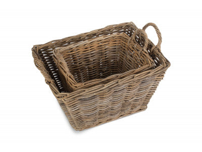 Basket, Set of 2 RECTANGULAR GREY RATTAN FLOOR STORAGE