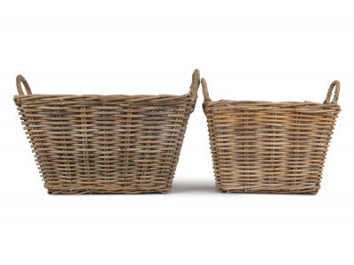 Basket, Set of 2 RECTANGULAR GREY RATTAN FLOOR STORAGE
