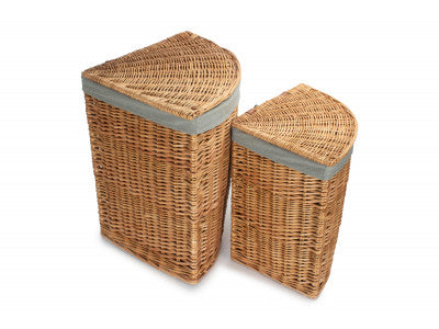 Basket, Set of 2 LIGHT STEAMED CORNER LINEN BASKET with GREY SAGE LINING