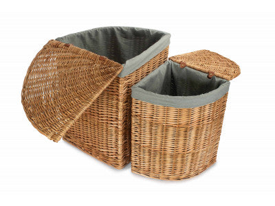 Basket, Set of 2 LIGHT STEAMED CORNER LINEN BASKET with GREY SAGE LINING