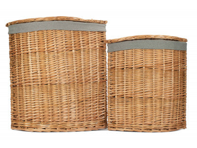 Basket, Set of 2 LIGHT STEAMED CORNER LINEN BASKET with GREY SAGE LINING