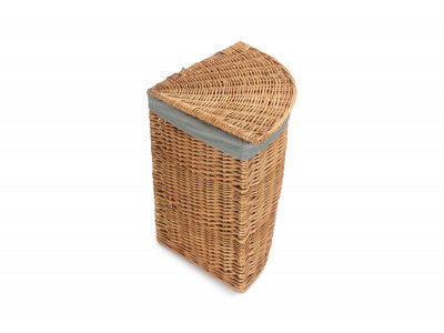 Basket, SMALL LIGHT STEAMED CORNER LINEN BASKET with GREY SAGE LINING