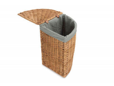 Basket, SMALL LIGHT STEAMED CORNER LINEN BASKET with GREY SAGE LINING