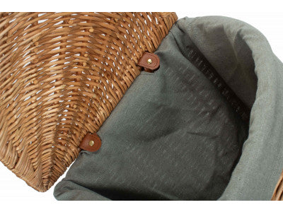 Basket, SMALL LIGHT STEAMED CORNER LINEN BASKET with GREY SAGE LINING