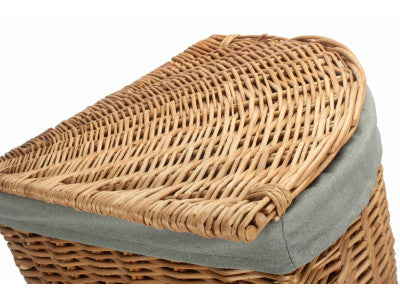 Basket, LARGE LIGHT STEAMED CORNER LINEN BASKET with GREY SAGE LINING