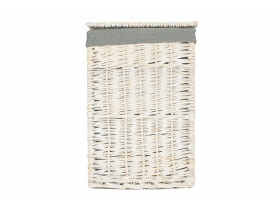 Basket, SMALL SQUARE WHITE WASH LAUNDRY HAMPER with GREY SAGE LINING