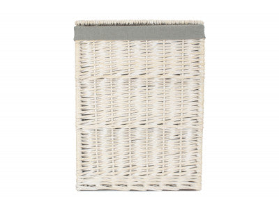 Basket, LARGE SQUARE WHITE WASH LAUNDRY HAMPER with GREY SAGE LINING